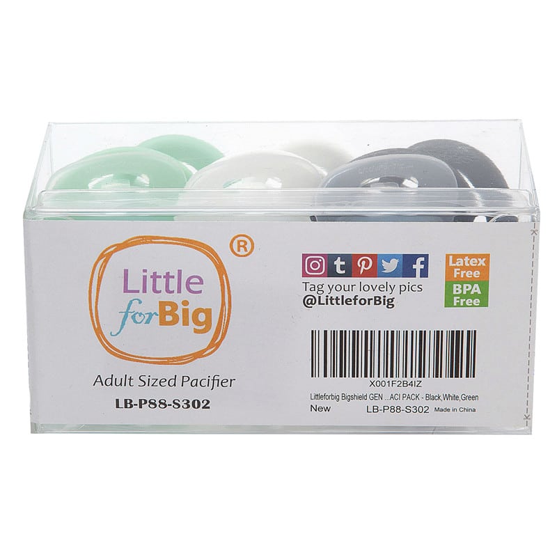 LB-P88-S302-20210128-2 GEN-II Adult Sized Pacifier 3 Pack- Green Black White