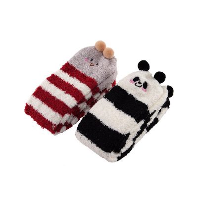 Cute Animal Coral Fleece Thigh High Socks 2 Pack- Pig Red & Panda Black