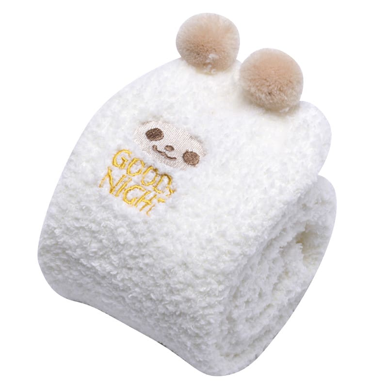 Cute Animal Coral Fleece Thigh High Socks 2 Pack- Sheep White & Bear Red