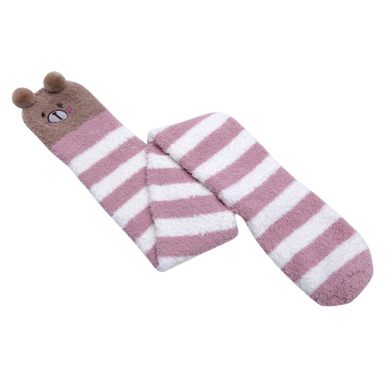 Cute Animal Coral Fleece Thigh High Socks 2 Pack- Sheep White & Bear Red