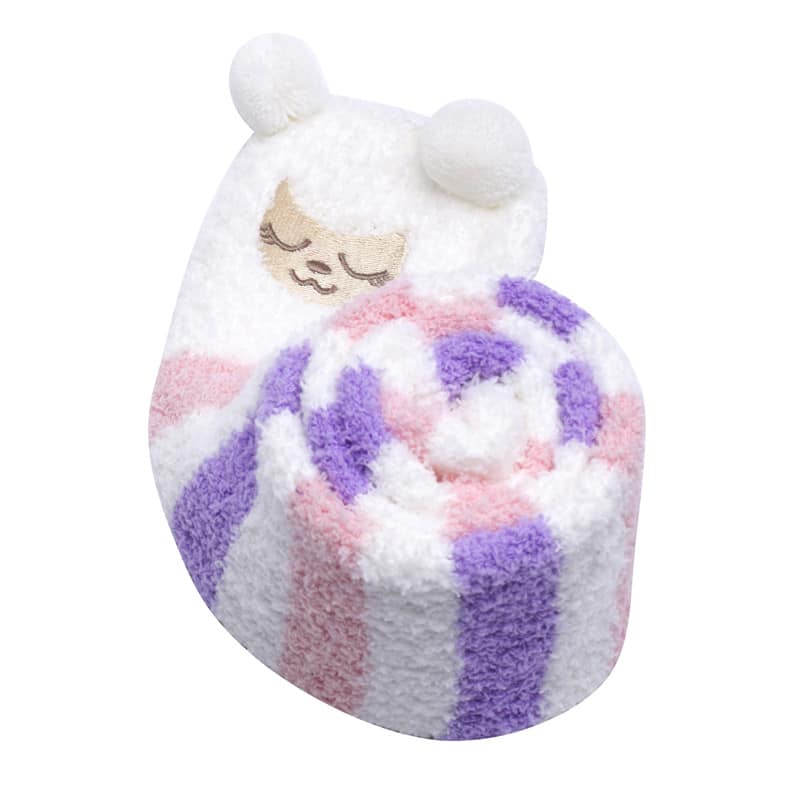 Cute Animal Coral Fleece Thigh High Socks 2 Pack- Sheep Color & Cat Yellow