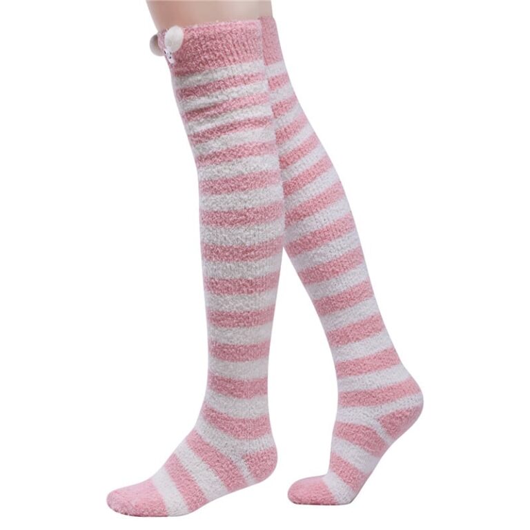 Cute Animal Coral Fleece Thigh High Socks 2 Pack- Sheep Pink & Panda ...