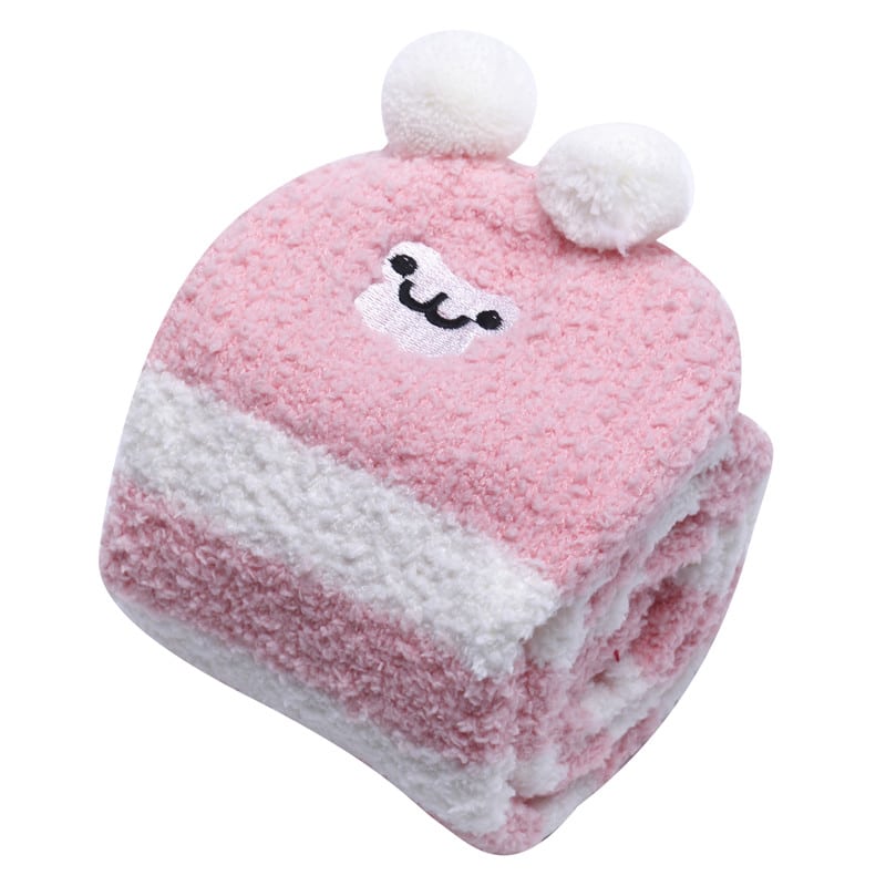 Cute Animal Coral Fleece Thigh High Socks 2 Pack- Sheep Pink & Panda Blue