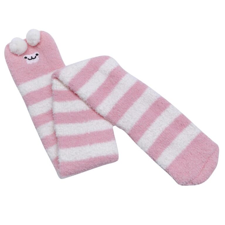 Cute Animal Coral Fleece Thigh High Socks 2 Pack- Sheep Pink & Panda ...