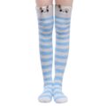 Cute Animal Coral Fleece Thigh High Socks 2 Pack- Sheep Pink & Panda Blue