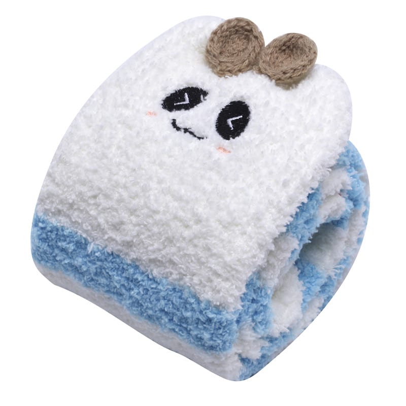 Cute Animal Coral Fleece Thigh High Socks 2 Pack- Sheep Pink & Panda Blue