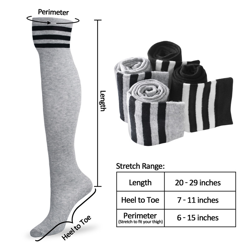 School Girl Knee High Socks- Grey & Black