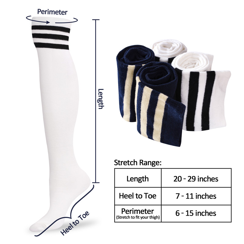 School Girl Knee High Socks- White & Navy