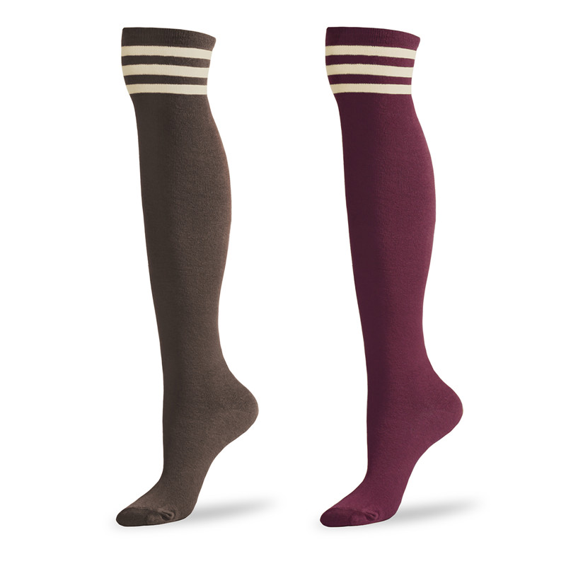 School Girl Knee High Socks- Red & Coffee