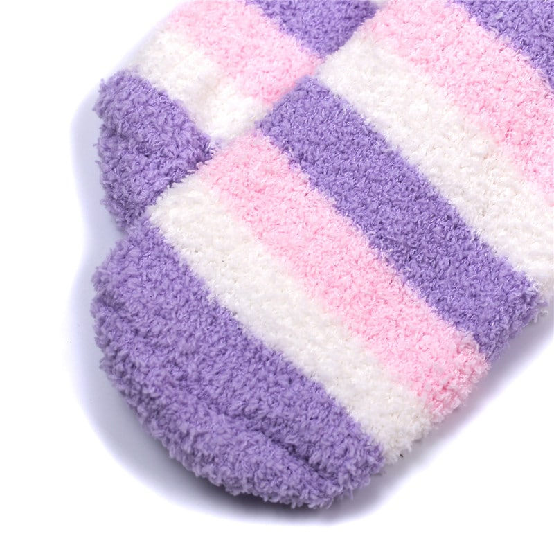 Coral Fleece Thigh High Socks 2 Pack- Striped Blue & Purple Set