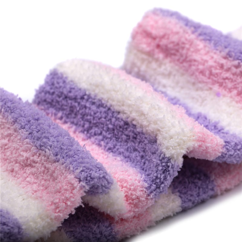 Coral Fleece Thigh High Socks 2 Pack- Striped Blue & Purple Set