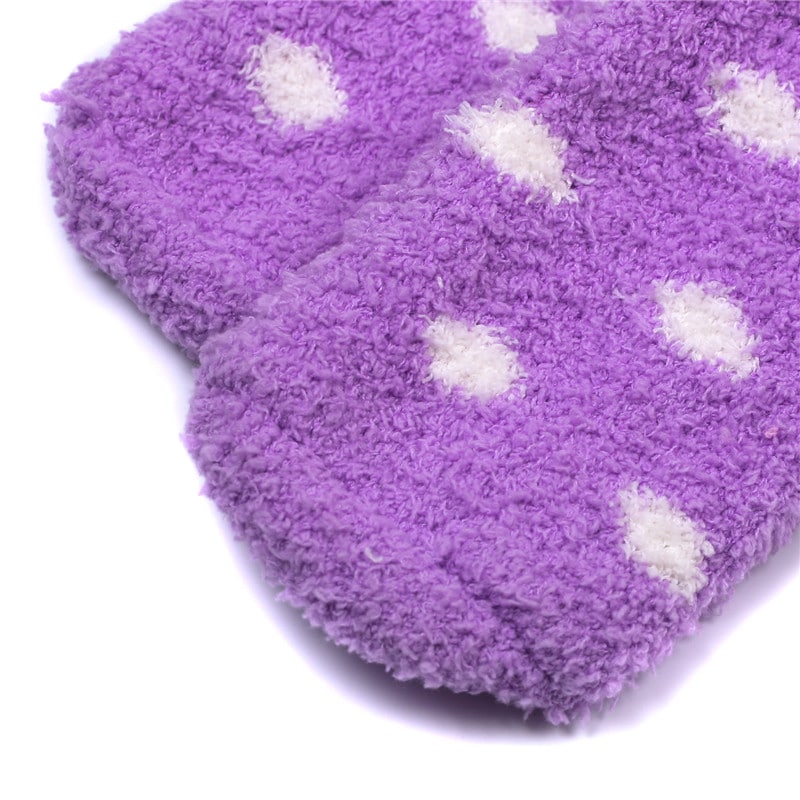 Coral Fleece Thigh High Socks 2 Pack- Dotted Pink & Purple Set