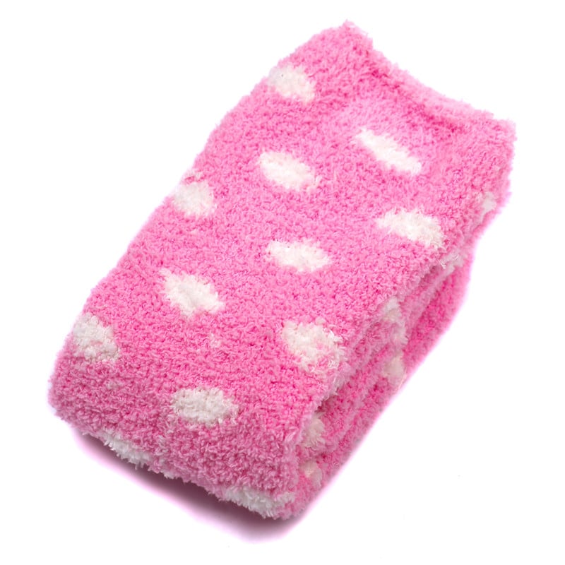 Coral Fleece Thigh High Socks 2 Pack- Dotted Pink & Purple Set