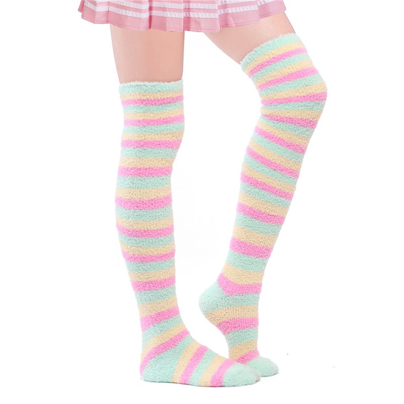 Coral Fleece Thigh High Socks 2 Pack- Ice Cream Set
