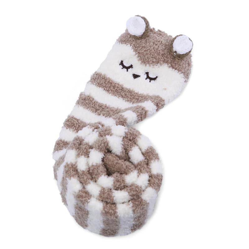 Cute Animal Coral Fleece Thigh High Socks 2 Pack- Owl & Colorful Bear