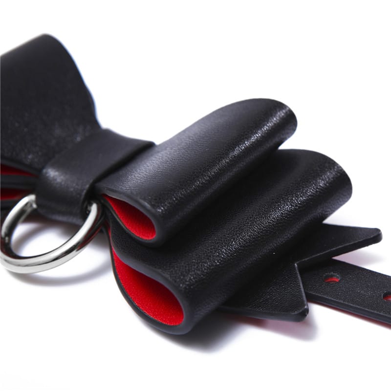 Prettybows Soft Lamb Leather Ankle Cuffs Set – Black/Red Leather & Silver Alloy