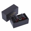 Prettybows Soft Lamb Leather Ankle Cuffs Set – Black/Red Leather & Silver Alloy