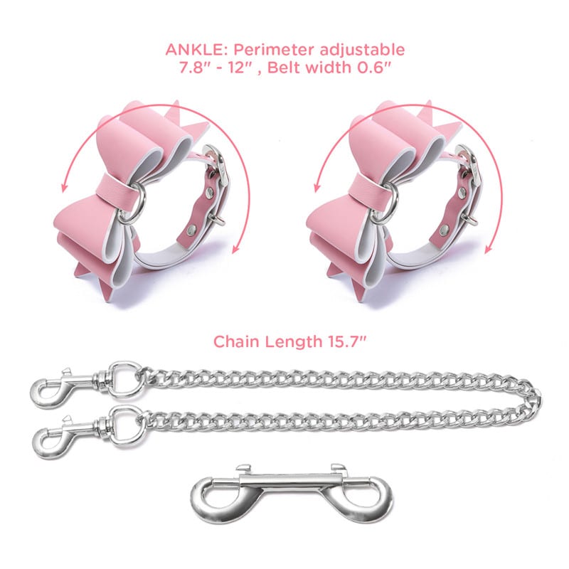 Prettybows Soft Lamb Leather Ankle Cuffs Set – Pink/White Leather & Silver Alloy
