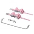 Prettybows Soft Lamb Leather Ankle Cuffs Set – Pink/White Leather & Silver Alloy