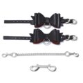 Prettybows Soft Lamb Leather Wrist Cuffs Set – Black/Red Leather & Silver Alloy