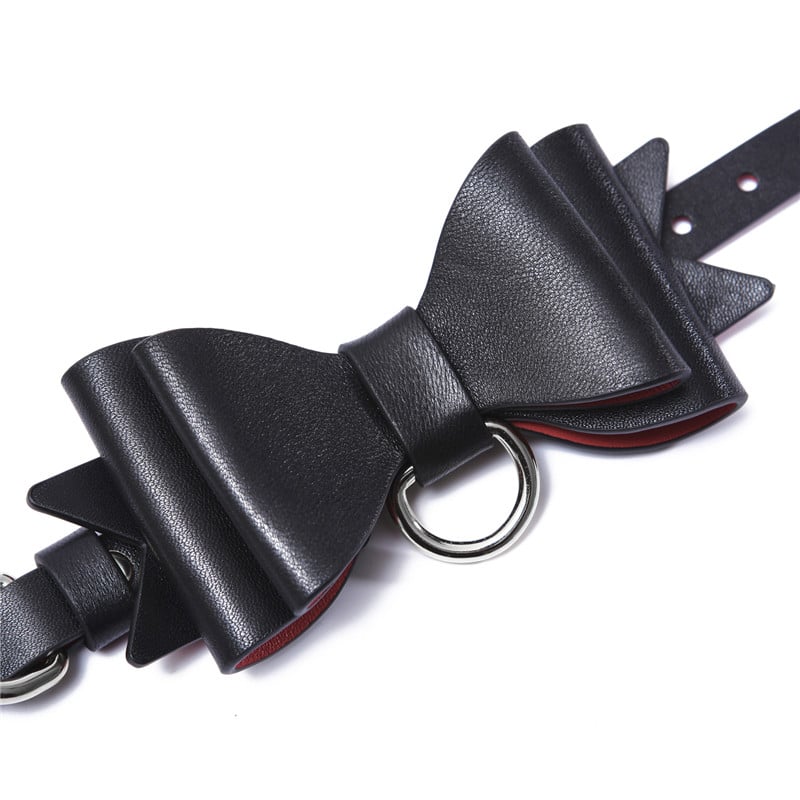 Prettybows Soft Lamb Leather Wrist Cuffs Set – Black/Red Leather & Silver Alloy