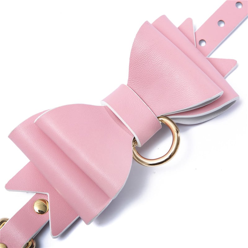 Prettybows Soft Lamb Leather Wrist Cuffs Set – Pink/White Leather & Golden Alloy