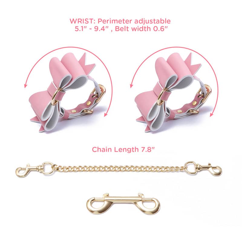 Prettybows Soft Lamb Leather Wrist Cuffs Set – Pink/White Leather & Golden Alloy