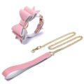 Prettybows Soft Lamb Leather Collar Leash Set – Pink/White Leather & Golden Alloy