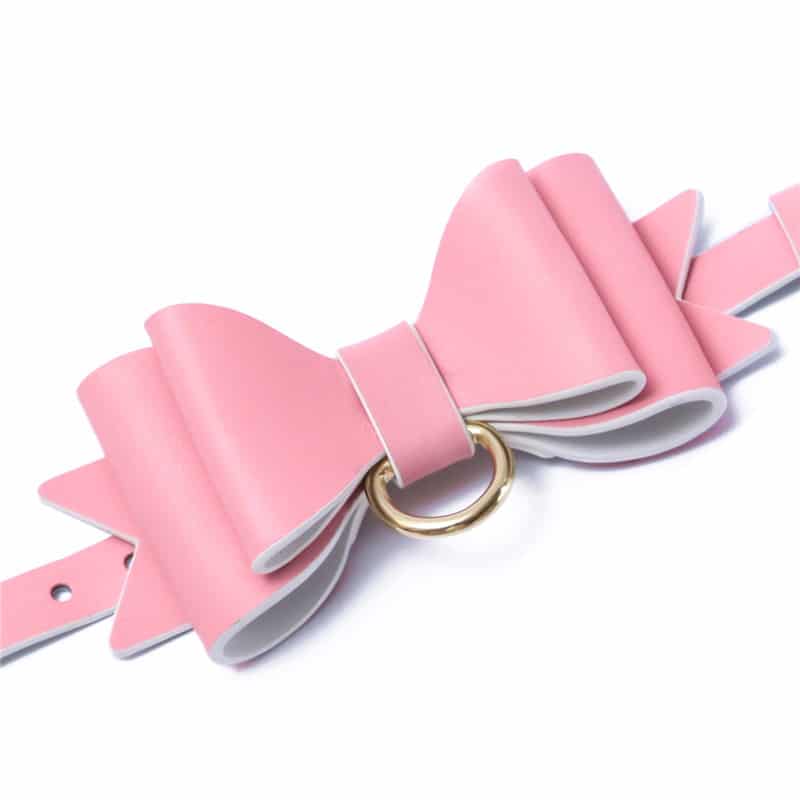 Prettybows Soft Lamb Leather Collar Leash Set – Pink/White Leather & Golden Alloy