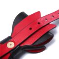 Prettybows Soft Lamb Leather Wrist Ankle Cuffs & Collar Leash Set – Black/Red Leather & Golden Alloy