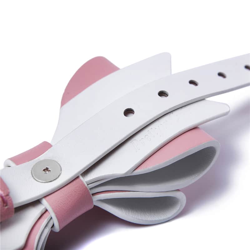 Prettybows Soft Lamb Leather Wrist Ankle Cuffs & Collar Leash Set – Pink/White Leather & Silver Alloy