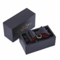 Prettybows Soft Lamb Leather Ankle Cuffs Set – Black/Red Leather & Golden Alloy