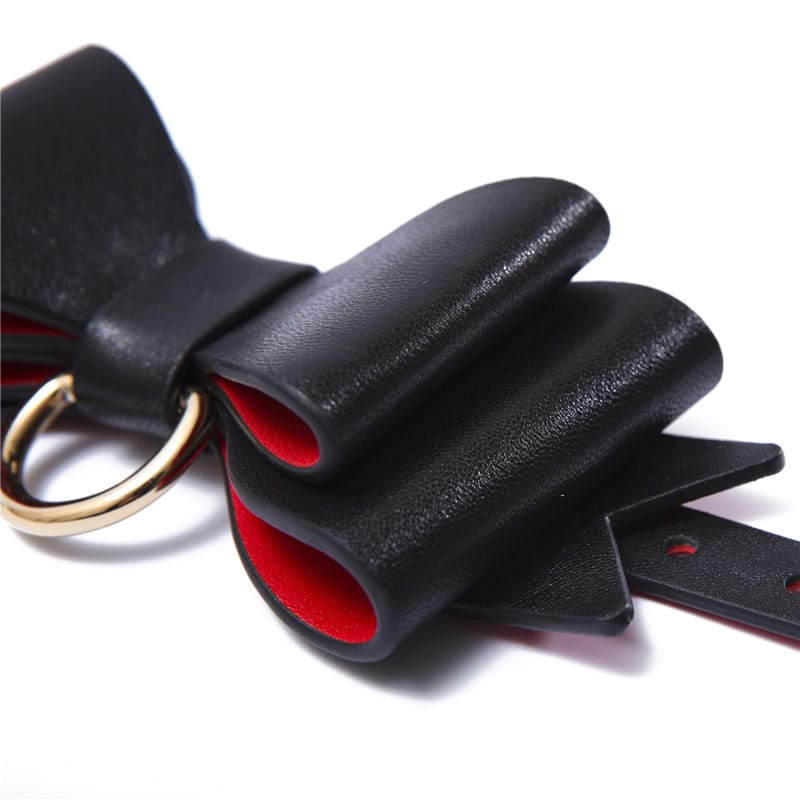 Prettybows Soft Lamb Leather Ankle Cuffs Set – Black/Red Leather & Golden Alloy