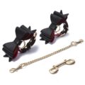 Prettybows Soft Lamb Leather Wrist Cuffs Set – Black/Red Leather & Golden Alloy