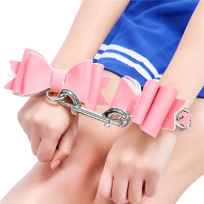 Prettybows Soft Lamb Leather Ankle Cuffs Set - Pink/White Leather & Silver  Alloy - LittleForBig Cute & Sexy Products