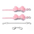 Prettybows Soft Lamb Leather Wrist Cuffs Set – Pink/White Leather & Silver Alloy