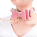 Prettybows Soft Lamb Leather Collar Leash Set – Pink/White Leather & Golden Alloy