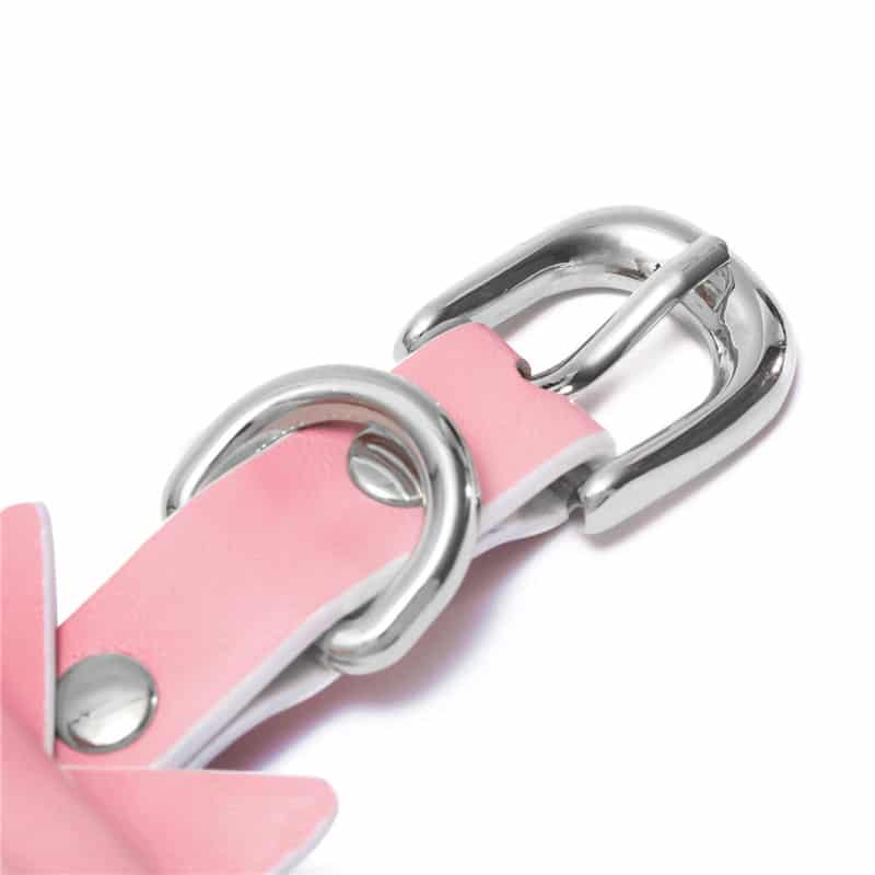 Prettybows Soft Lamb Leather Collar Leash Set – Pink/White Leather & Silver Alloy