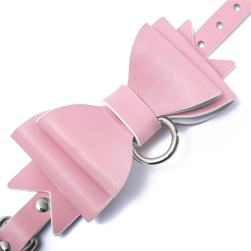 Prettybows Soft Lamb Leather Collar Leash Set – Pink/White Leather & Silver Alloy