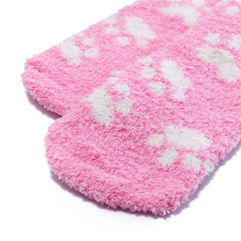 Cute Coral Fleece Thigh High Long Paws Patten Socks 2 Pairs-Pink Paws