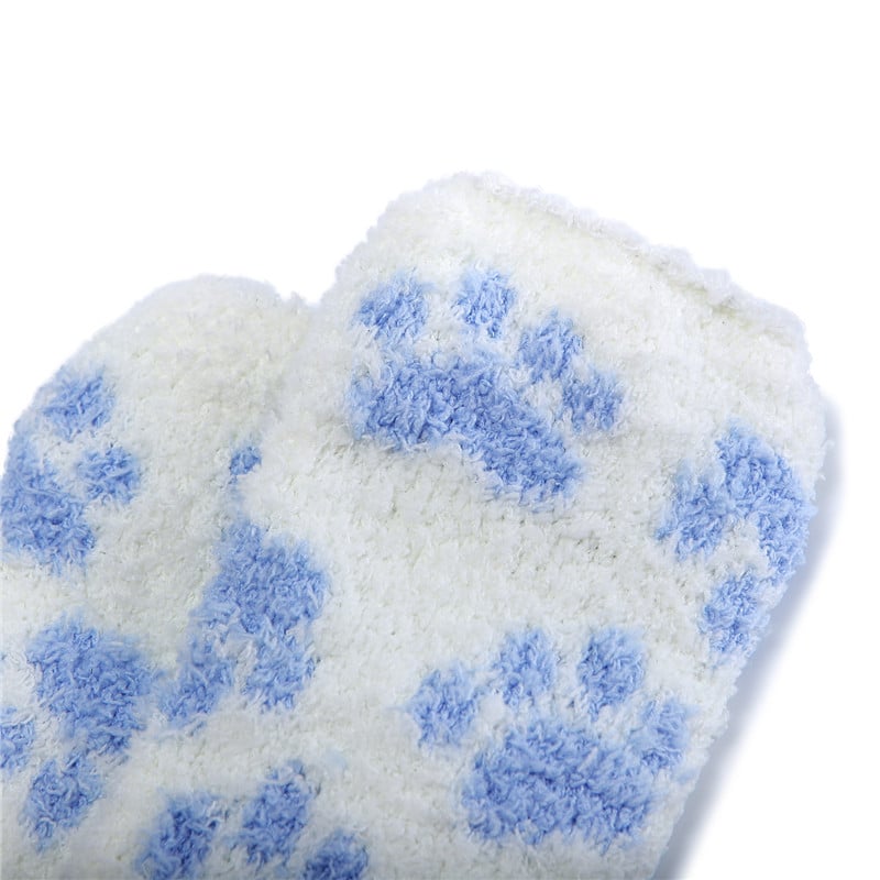 Cute Coral Fleece Thigh High Long Paws Patten Socks 2 Pairs-Blue Paws