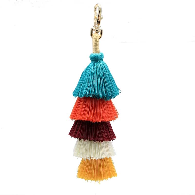 QTMY Pom Pom Shell Bell Beads Tassel Bag Charm Pendant Boho Keyring  Keychain for Women Purse Handbag Decor (6)