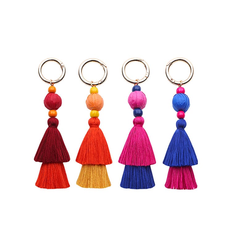 Junkin 4 Pieces Pom Pom Tassel Keychain Colorful Backpack Keychain Women  Cute Bag Charms Bohemian Purse Tassels Bag Tassel Charm Handbag Purse  Pendant