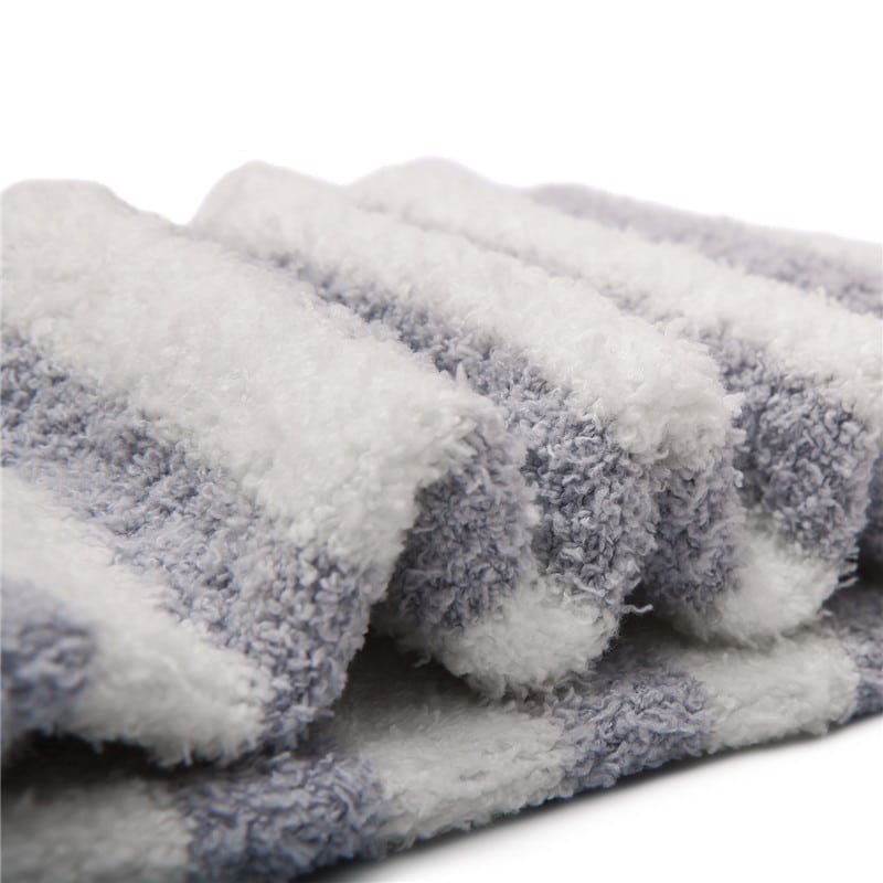 Cute Animal Coral Fleece Thigh High Long Striped Socks 2 Pairs-Grey Cat&Black Cat