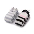 Cute Animal Coral Fleece Thigh High Long Striped Socks 2 Pairs-Grey Cat&Black Cat