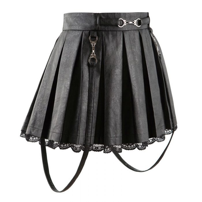 Troublemaker Pleated Faux Leather Skirt-Black - LittleForBig Cute ...