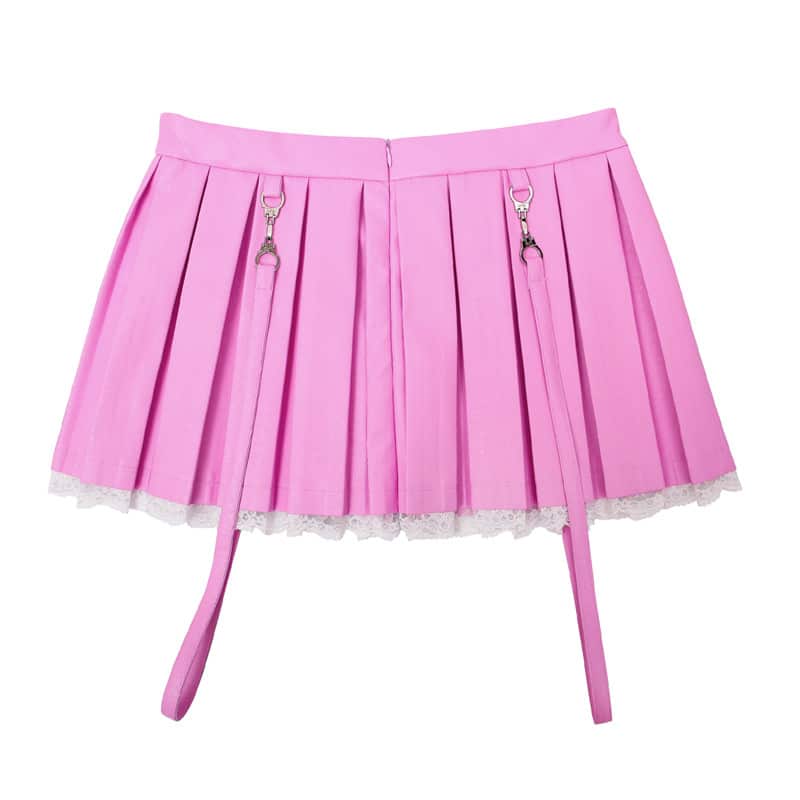 Troublemaker Pleated Faux Leather Skirt-Pink