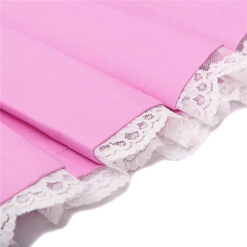 Troublemaker Pleated Faux Leather Skirt-Pink