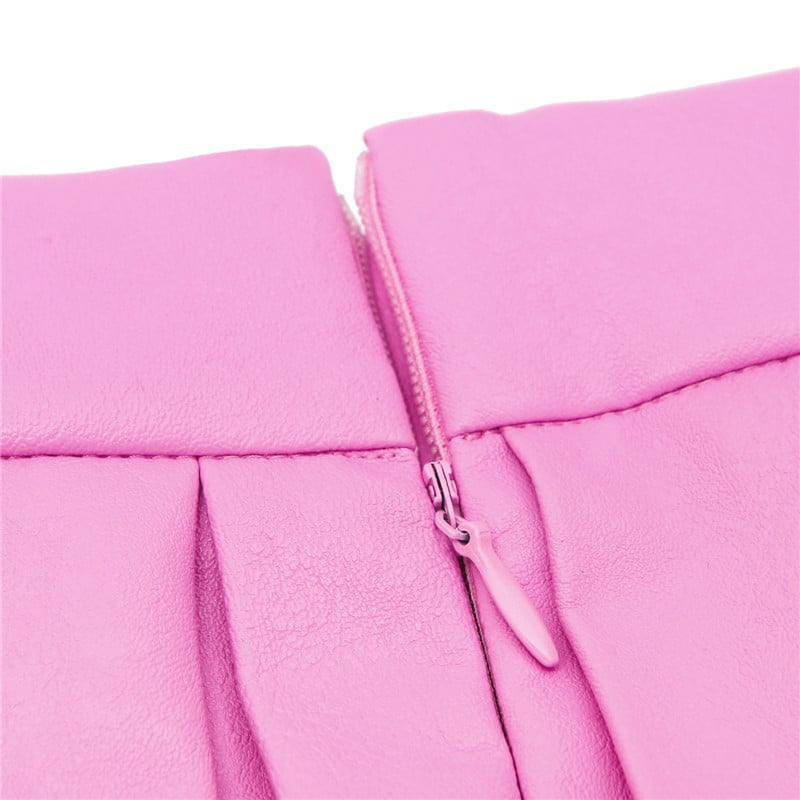 Troublemaker Pleated Faux Leather Skirt-Pink
