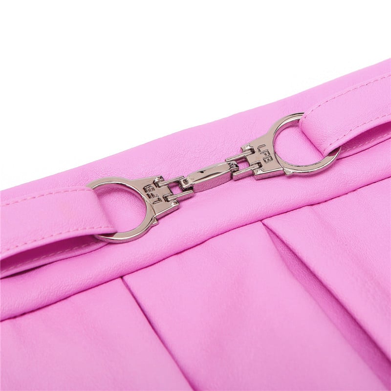 Troublemaker Pleated Faux Leather Skirt-Pink